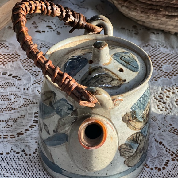 Otagiri Ceramic Tea Set with Blue and Gray Leaf Motif with 4 cups no chips noted - Picture 3 of 12